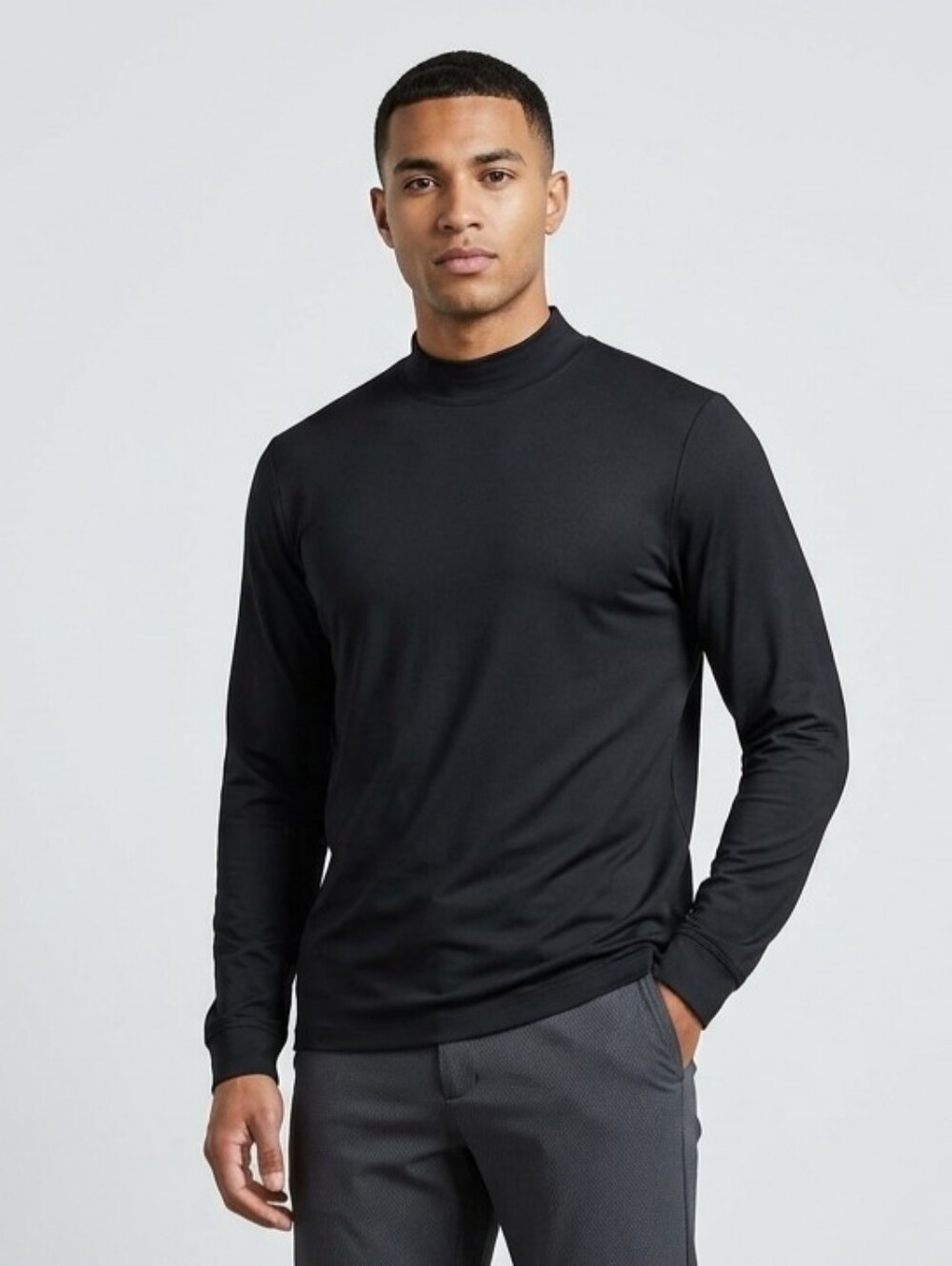 Walter Hagen Mens Large Black HydroDri Long Sleeve Golf Mock Neck Shirt L